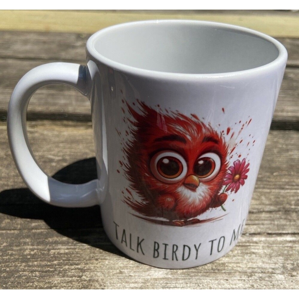 Funny Bird Coffee Mug With Saying - Talk Birdy To Me - New Novelty Hot/Cold Fun